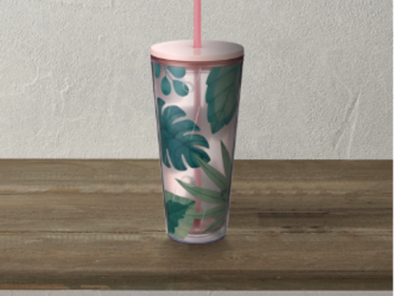 LY COLD CUP PLASTIC DEWS ON LEAVES